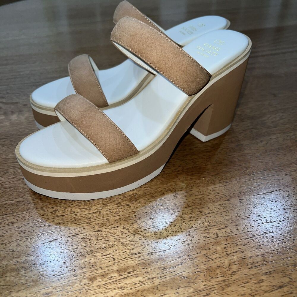 Oasis Society California Sienna Tan Double Strap Platform Slide Sandals Size 10 - Picture 5 of 11